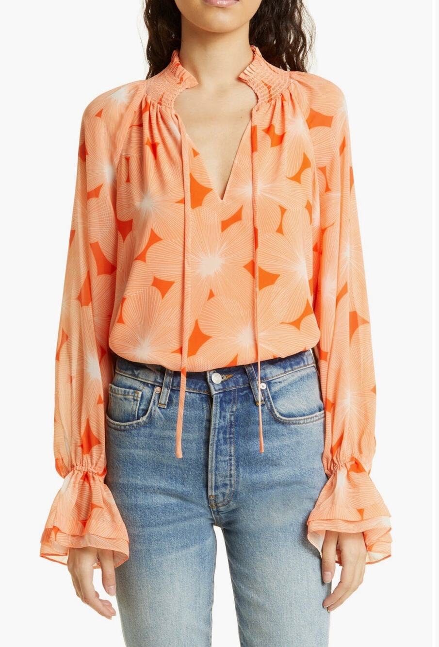 NWOT Ramy Brook Clark Blouse, Tangerine, L